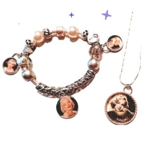 Marilyn Monroe Handmade New Charm Photo Bracelet Necklace  Set oak